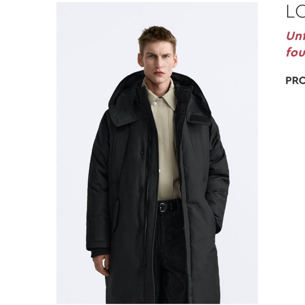 MEN Zara Charcoal Grey Black Quilted Parka With Detachable Hood Coat Size L NWT - Picture 10 of 13